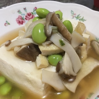 レンジでキノコあんかけ豆腐